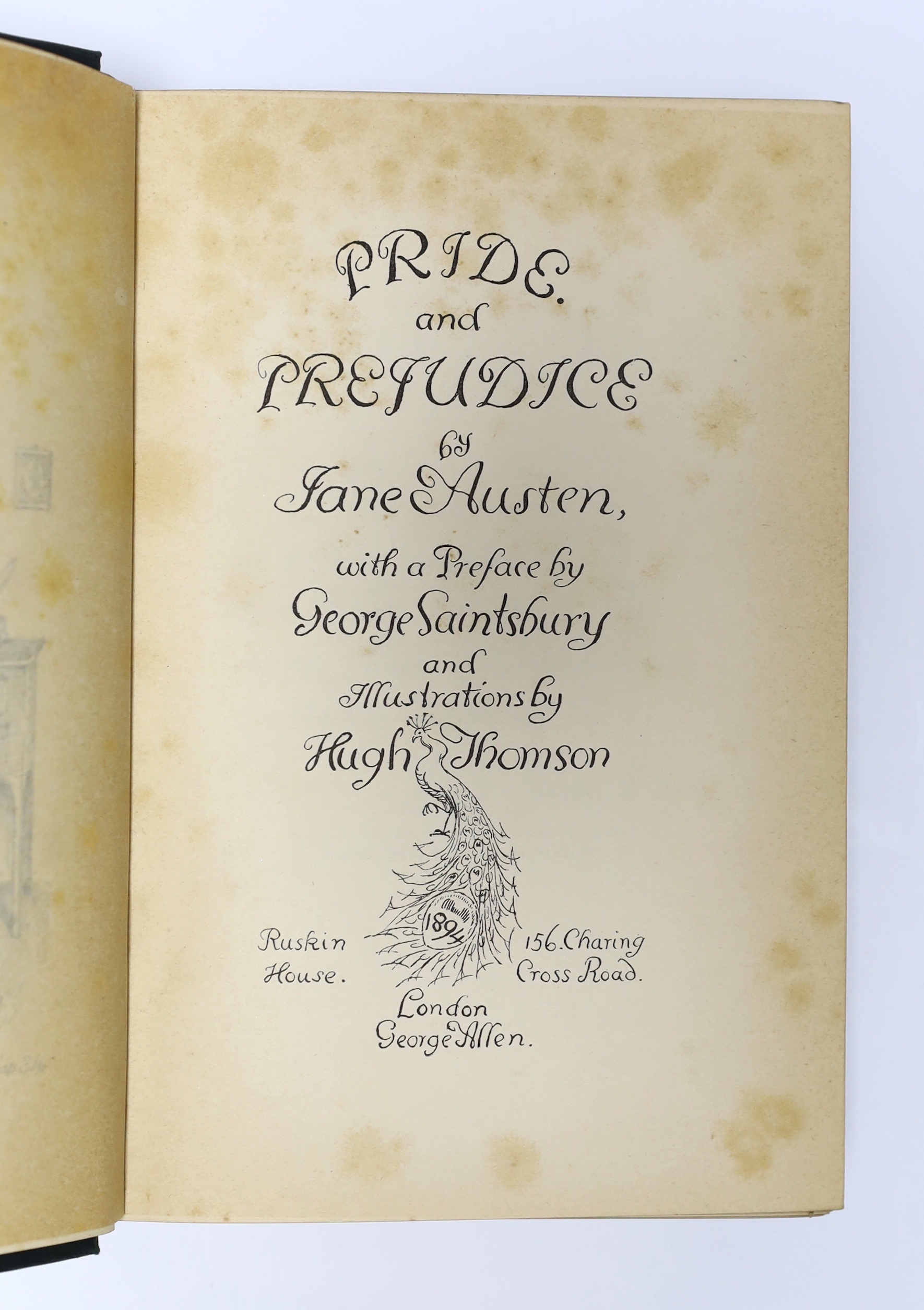 Austen, Jane - Pride and Prejudice, 1st peacock edition, with a preface by George Saintsbury, illustrated with 160 line drawings by Hugh Thomson, 8vo, original dark blue/green cloth gilt, half title with neat ink ownersh